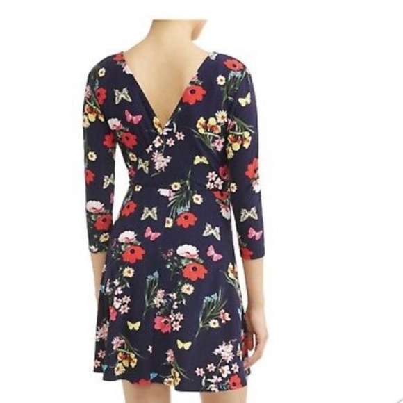 Navy Three Quarter Sleeve Wrap Dress Multi-Color - Picture 4 of 5